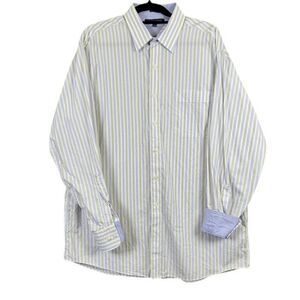 Tommy Hilfiger Button Front Regular Fit Shirt Blue Green White Stripe 17 34-35